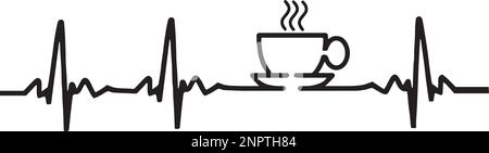 Illustration vectorielle d'un cardiogramme en forme de tasse à café. Vecteur de conception conceptuelle. Le rythme cardiaque du café. Illustration de Vecteur
