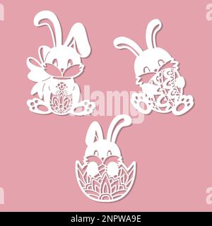 Jeu de modèles pour la découpe au laser. Lapins de Pâques. Vecteur Illustration de Vecteur