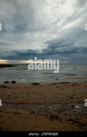 Magnifique ciel nuageux sur la plage couverte de Shell Banque D'Images