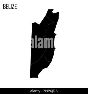 Belize carte politique des divisions administratives - districts. Carte noire vierge et titre du nom du pays. Illustration de Vecteur