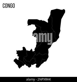 République du Congo carte politique des divisions administratives - départements. Carte noire vierge et titre du nom du pays. Illustration de Vecteur