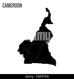 Cameroun carte politique des divisions administratives - régions. Carte noire vierge et titre du nom du pays. Illustration de Vecteur