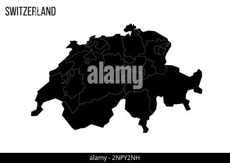 Suisse carte politique des divisions administratives - cantons. Carte noire vierge et titre du nom du pays. Illustration de Vecteur