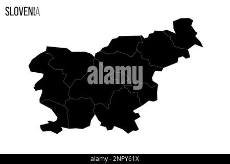 Slovénie carte politique des divisions administratives - régions statistiques. Carte noire vierge et titre du nom du pays. Illustration de Vecteur