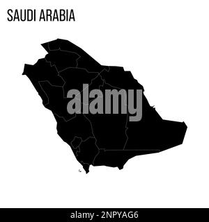 Arabie saoudite carte politique des divisions administratives - provinces ou régions. Carte noire vierge et titre du nom du pays. Illustration de Vecteur