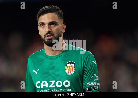 Giorgi Mamardashvili de Valence CF pendant le match de la Liga entre Valence et Real Sociedad joué au stade Mestalla sur 25 février à Valence, Espagne. (Photo de PRESSIN) Banque D'Images