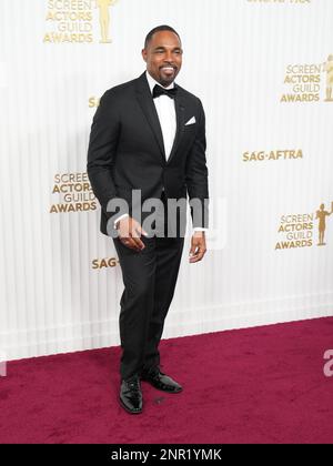 Los Angeles, États-Unis. 26th févr. 2023. Jason George arrive aux Prix annuels de la Guilde des acteurs de l'écran 29th qui ont eu lieu au Fairmont Century Plaza à Los Angeles, en Californie, le dimanche, ?26 février 2023. (Photo par Sthanlee B. Mirador/Sipa USA) crédit: SIPA USA/Alay Live News Banque D'Images