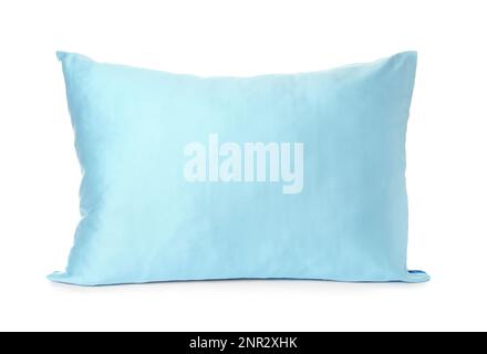 Coussin bleu clair doux isolé sur blanc Banque D'Images