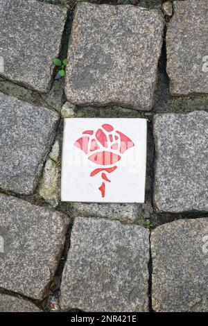 Route de rose à Hildesheim en Allemagne, pavés plaques en céramique ...
