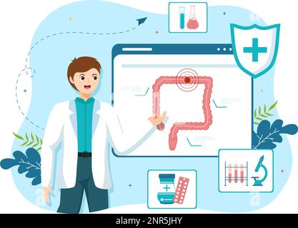 Proctologue ou coloscopie Illustration avec un docteur examine le côlon et les bactéries nocives dans le dessin main de Cartoon pour les modèles de page d'arrivée Illustration de Vecteur