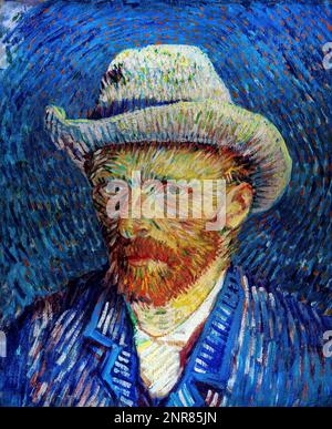 Autoportrait avec chapeau en feutre gris, Vincent Van Gogh. Banque D'Images