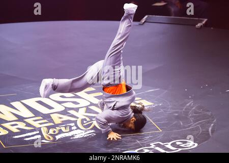 Fukuoka, Japon. 25th févr. 2023. Inde (NED) Breaking : WDSF Breaking for Gold World Series Kitakyushu Woen's TOP8 au Centre d'exposition général de l'Ouest du Japon à Fukuoka, Japon . Crédit: Naoki Morita/AFLO SPORT/Alay Live News Banque D'Images
