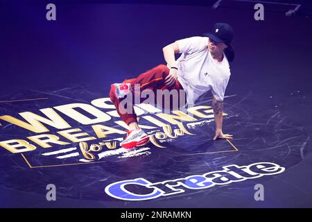 Fukuoka, Japon. 25th févr. 2023. Sunny (USA) Breaking : WDSF Breaking for Gold World Series Kitakyushu Woen's TOP8 au Centre d'exposition général de l'Ouest du Japon à Fukuoka, Japon . Crédit: Naoki Morita/AFLO SPORT/Alay Live News Banque D'Images