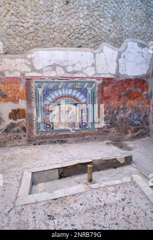Une vue détaillée et complexe de la mosaïque de mosaïque murale à la Maison de Neptune et Amphitrite. À la ruine romaine ville archéologique, site de la ville de Banque D'Images