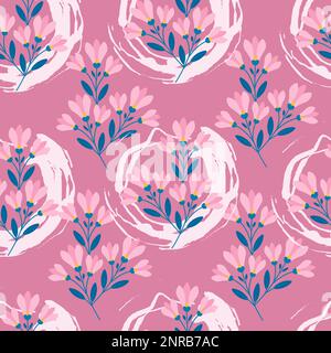 Brindilles fleurs magnolia taches roses motif sans couture, imprimé vectoriel avec brindilles magnolia. Fleurs de printemps. Illustration de Vecteur