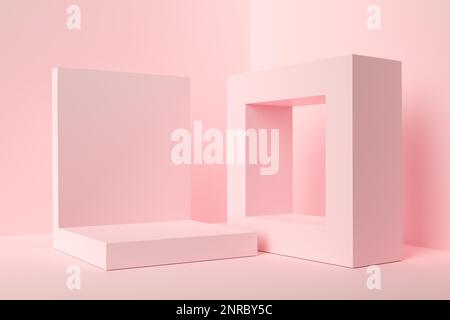Formes géométriques abstraites sur fond rose. Arrière-plan abstrait de rendu 3D minimum. Ensemble de formes géométriques abstraites. Banque D'Images