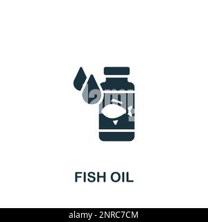 Icône huile de poisson. Affiche monochrome simple de la collection de la pharmacie. Icône huile de poisson pour logo, modèles, web design et infographies. Illustration de Vecteur