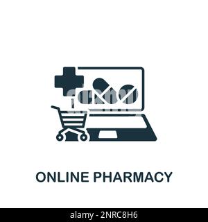 Icône pharmacie en ligne. Affiche monochrome simple de la collection de la pharmacie. Icône de la pharmacie en ligne pour le logo, les modèles, la conception Web et les infographies. Illustration de Vecteur