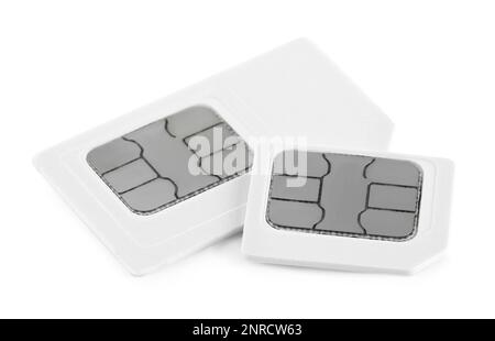 Cartes mini et micro SIM sur fond blanc Banque D'Images