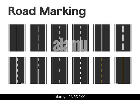Jeu de marquages routiers horizontaux, illustration vectorielle des lignes de séparation. Illustration de Vecteur