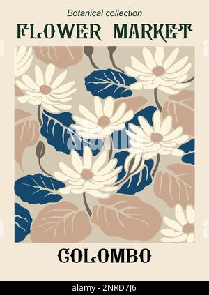 Abstrait affiche marché aux fleurs Colombo imprimé vecteur Illustration de Vecteur