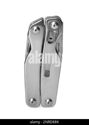 multi-outils métallique portable compact isolé sur blanc Banque D'Images