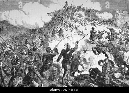 La capture française de Mamelon pendant le siège de Sébastopol, guerre de Crimée, 6-9 juin 1855. Illustration en noir et blanc Banque D'Images