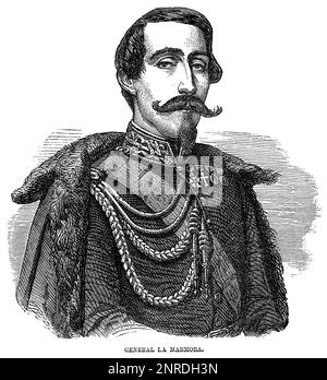 Portrait du général Alfonso Ferrero la Marmora (1804-1878), général italien et homme d'État. Illustration en noir et blanc Banque D'Images