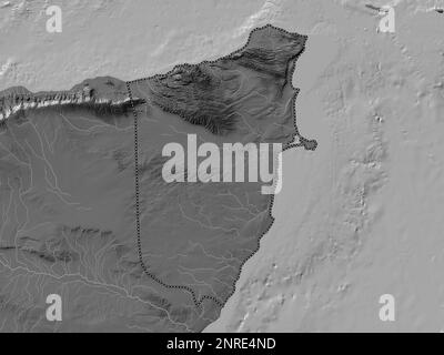 Bari, région de la Somalie continentale. Carte d'altitude à deux niveaux avec lacs et rivières Banque D'Images