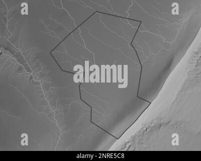 Galgaduud, région de la Somalie continentale. Carte d'altitude en niveaux de gris avec lacs et rivières Banque D'Images