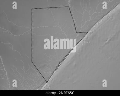 Jubbada hoose, région de la Somalie continentale. Carte d'altitude en niveaux de gris avec lacs et rivières Banque D'Images