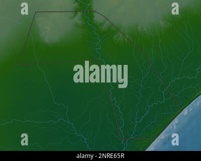 Jubbada Dhexe, région de la Somalie continentale. Carte d'altitude en couleur avec lacs et rivières Banque D'Images