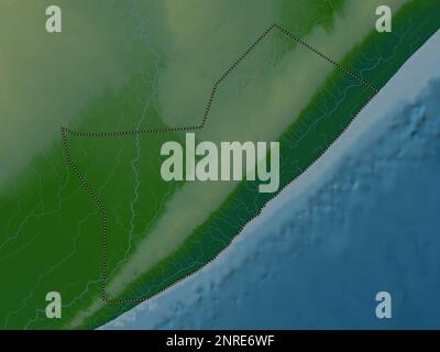 Shabeellaha Dhexe, région de la Somalie continentale. Carte d'altitude en couleur avec lacs et rivières Banque D'Images