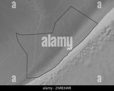 Shabeellaha Dhexe, région de la Somalie continentale. Carte d'altitude en niveaux de gris avec lacs et rivières Banque D'Images