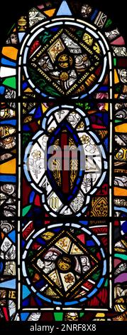 La fenêtre centrale dans l'aspect occidental de la Nave, église St Mary, Wreay, Royaume-Uni Banque D'Images
