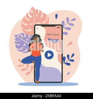 Cours de yoga d'application en ligne pour femme enceinte Illustration de Vecteur