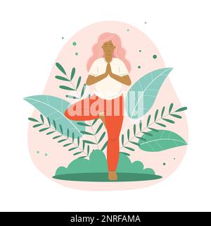 Scène de yoga prénatale avec méditation de femme enceinte Illustration de Vecteur