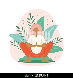 Scène de yoga prénatale avec méditation de femme enceinte Illustration de Vecteur