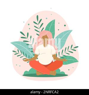 Scène de yoga prénatale avec méditation de femme enceinte Illustration de Vecteur