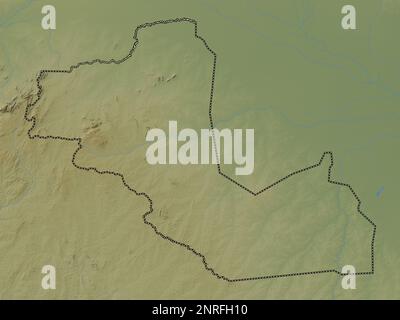 Bahr-el-Ghazal occidental, État du Soudan du Sud. Carte d'altitude en couleur avec lacs et rivières Banque D'Images