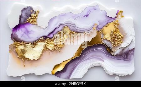 Tourbillon d'arrière-plan abstrait de marbre d'or violet, abstrait de conception de marbre liquide, tons violets clairs et doré, texture de marbre de peinture. Alcool col Banque D'Images