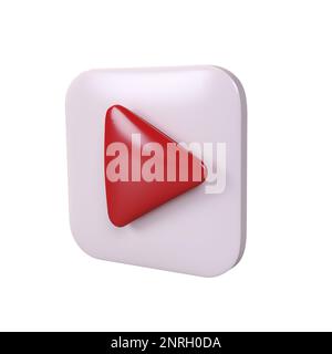 3D icône rendre les médias sociaux rouge lire la vidéo sur fond blanc avec un masque. Bouton pour lancer le lecteur multimédia concept de vidéo en ligne Banque D'Images