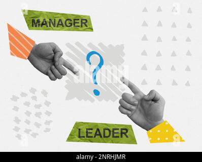 Collage créatif avec des mains sur le leader par rapport au Manager. Banque D'Images