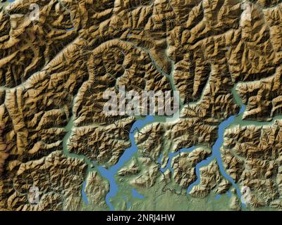 Tessin, canton de Suisse. Carte d'altitude en couleur avec lacs et rivières Banque D'Images