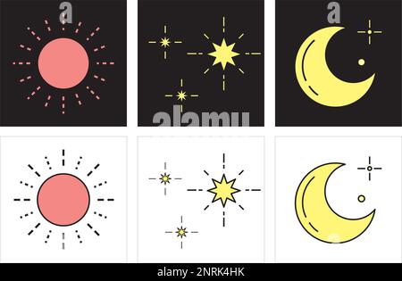 Jeu d'icônes de vecteur d'astronomie. Illustration vectorielle de l'icône espace et planètes.symboles Sciences spatiales et Astrologie. Icône univers. Illustration de Vecteur