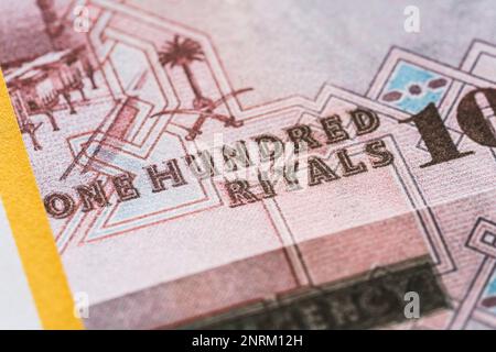 Une centaine de billets en gros plan. Arabie Saoudite riyal. Banque D'Images