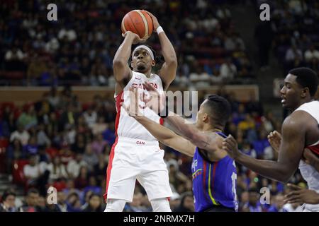 26 février 2023, Caracas, Caracas/Venezuela, Venezuela : CARACAS, VENEZUELA - FÉVRIER 26: Kandre Gray du Canada s'attaque au Venezuela pendant les qualifications des Amériques pour le match de basket-ball de la coupe du monde de basket-ball 2023 de la FIBA, à Poliedro de Caracas, à Caracas, Venezuela, on 26 février 2023. (Credit image: © Pedro Rances Mattey/PX Imagens via ZUMA Press Wire) USAGE ÉDITORIAL SEULEMENT! Non destiné À un usage commercial ! Banque D'Images