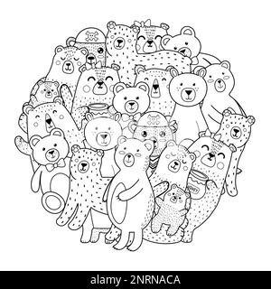 Motif en forme de cercle de jolis ours pour livre de coloriage. Page de coloriage des animaux de la forêt Illustration de Vecteur