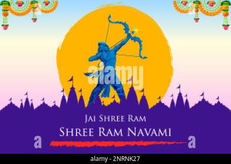 Illustration de Lord Rama avec la flèche d'arc pour Shree RAM Navami célébration fond pour les vacances religieuses de l'Inde Illustration de Vecteur