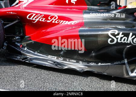 Alfa Romeo F1 Team Stake C43, détail mécanique du sol, du flanc et de la couverture moteur pendant la Formule 1 Aramco pré-saison tests 2023 du Championnat du monde de Formule 1 2023 de la FIA de 23 février à 25, 2023 sur le circuit international de Bahreïn, à Sakhir, Bahreïn - photo : FLORENT GOODEN / DPPI Media / LiveMedia Banque D'Images